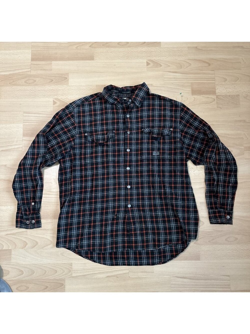 Harley Davidson Vintage Plaid Black Orange Long Sleeve Button Down Shirt XXL T